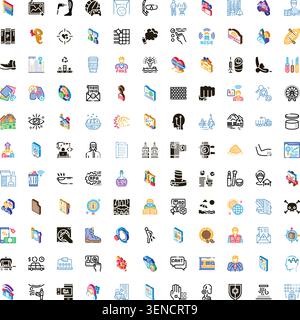 Large set of various linear icons representing a wide range of industries, digital technologies, human activities, and abstract symbols, perfect for w Stock Vector