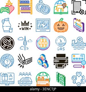 Set of thin line vector icons for web design, development, and user interfaces, featuring strokes and outlines to represent digital services, apps, cl Stock Vector