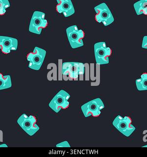 pattern flash camera toy cartoon. zoom focus, shutter film, action selfie flash camera toy sign. seamless vector illustration Stock Vector