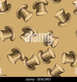 pattern vintage top hat hand drawn. gentleman costume, theater victorian, steampunk magician vintage top hat vector sketch illustration Stock Vector