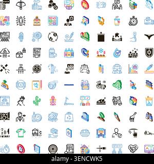 Large collection of flat and isometric style icons representing various concepts including business. Technology. Social communication. Health. And lif Stock Vector