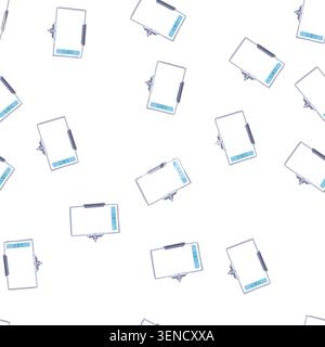 pattern digital electronic whiteboard cartoon. classroom computer, screen projector, people interactive digital electronic whiteboard sign. seamless s Stock Vector