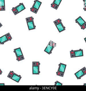 pattern cartoon illustration depicting an electronic watt meter device showing a screen and control buttons, representing energy monitoring, electrici Stock Vector