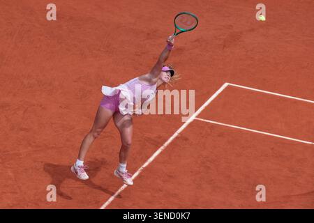 Russian tennis  player Mirra Andreeva in action at the French Open 2026,Roland Garros, Paris, France. Stock Photo