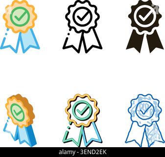 Medal Order With Ribbon Approved Mark Vector Icon Thin Line. Approved Sign On Carton Box, Computer Monitor And Smartphone Display Concept Linear Picto Stock Vector