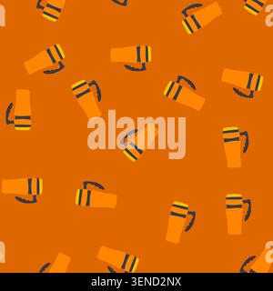pattern thermo thermos cup cartoon. tumbler mug, travel tea, hand thermal thermo thermos cup sign. seamless vector illustration Stock Vector