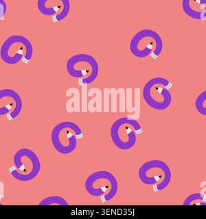 pattern purple pencil with eraser forming a spiral loop, symbolizing creativity, learning, writing and design, minimal vector illustration on white ba Stock Vector