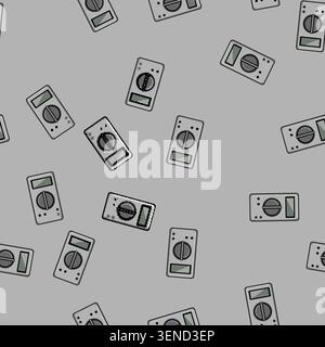 seamless pattern Digital multimeter instrument measuring electrical parameters like voltage, current, and resistance with a display screen and a rotar Stock Vector