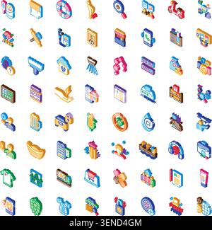 Collecting isometric line icons representing mobile applications, digital services, business concepts, technology solutions, and various professional Stock Vector