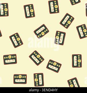 pattern switches retro control panel cartoon. levers meters, buttons lights, indicators toggles switches retro control panel sign. seamless vector ill Stock Vector