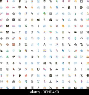Large collection of diverse icons illustrating various concepts including business, technology, logistics, health, communication, finances, and digita Stock Vector