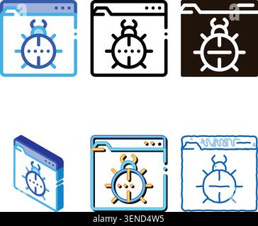 Beetle Bug Code Mistake Or Virus Vector Line Icon. Bug Coding System, Data Encryption Linear Pictogram. set Web Development, Languages, Script, Lookin Stock Vector