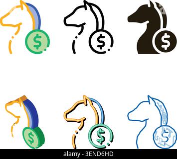 Horse Racing Betting And Gambling Icon Vector Thin Line. Contour variations Stock Vector