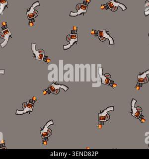 seamless pattern Playful toy cap gun revolver illustration with orange safety tip, classic retro design, vector on white background for children's pre Stock Vector