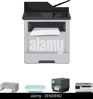 Collection of office printers and a large multifunction device for printing, scanning and copying, ideal for modern workplaces, offices, and corporate Stock Vector