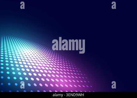 Modern abstract background featuring a flowing halftone dot pattern with vibrant blue, cyan, and pink neon gradients on a dark backdrop. Stock Vector