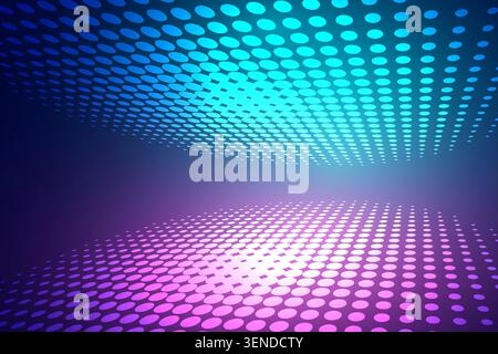 Modern abstract technology background featuring glowing blue and purple halftone dots in perspective with vibrant neon lighting and smooth gradient Stock Vector