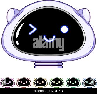 Cute robot head character winking with a friendly smile, representing artificial intelligence, new technology, and digital communication, isolated on Stock Vector