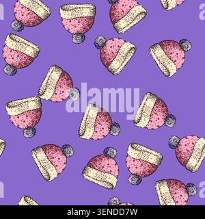 pattern chullo winter hat hand drawn. cloche fedora, fleece fur, headwear knit chullo winter hat vector sketch illustration Stock Vector