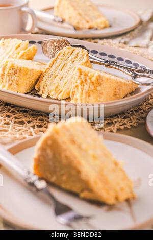 Slice of delicious layered honey cake Stock Photo
