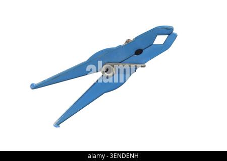 close up of plastic clothespin or clothes peg isolated on white Stock Photo