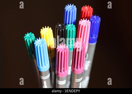 colorful felt tip pens in a jar Stock Photo