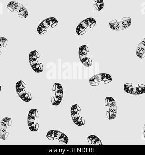 seamless pattern Silver cuff bracelet featuring a detailed ornate black swirling pattern, representing a classic item of jewelry and fashion accessory Stock Vector