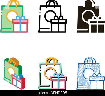 Shopping Bag minimal with Gift Inside Icon Vector. Outline Shopping Bag with Gift Inside Sign. Isolated Contour Symbol Stock Vector