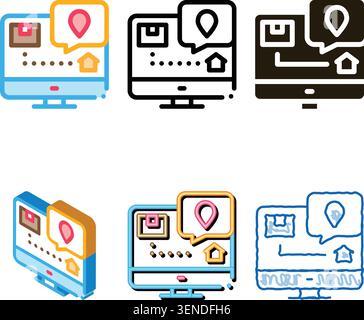 Parcel Destination Postal Transportation styleset Company Icon Vector Thin Line. Contour Stock Vector