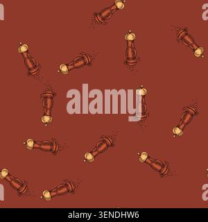 pattern salt mill mechanical sketch hand drawn vector salt grinder, kitchen spice tool, wooden container Stock Vector