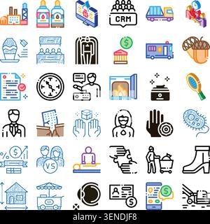 Set of colorful line icons illustrating a wide range of business, technology, medical, educational, and service related concepts, suitable for designi Stock Vector