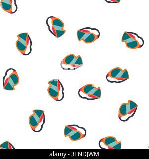 pattern pair of industrial safety goggles with an orange frame, teal lenses, and a black elastic strap, showcasing essential personal protective equip Stock Vector