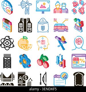 Collecting different color and line isometric icons representing various concepts like global communication, archery, advertising, relationships, scie Stock Vector