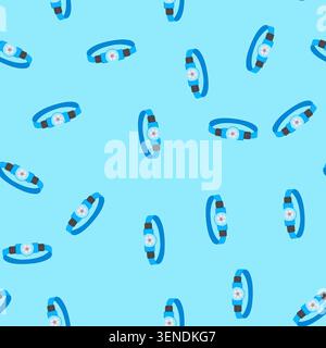 pattern head headlamp flashlight cartoon. hiking equipment, light dark head headlamp flashlight sign. seamless vector illustration Stock Vector