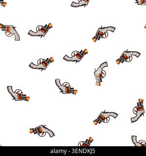 pattern Playful toy cap gun revolver illustration with orange safety tip, classic retro design, vector on white background for children's pretend play Stock Vector