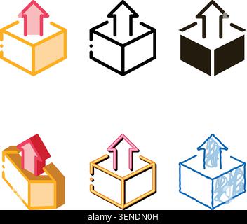 Box Container With Arrow Agile Element Vector Icon Thin Line. Agile Rocket And looks Document, Gear And Package, Loud-speaker And Stop Watch Stock Vector