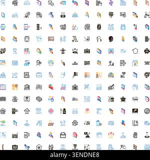 Large set of diverse contemporary vector icons featuring various concepts, objects, and symbols for web design, app interfaces, and digital projects, Stock Vector