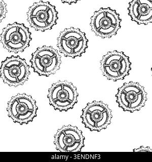 seamless pattern steam gears steampunk hand drawn. punk clock, metal isolated, cog machine steam gears steampunk black sketch illustration Stock Vector