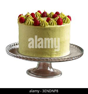 Pistachio raspberry cake with fresh berries Stock Photo