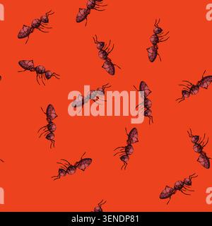 pattern queen ant hand drawn. worker soldier, nest foraging, insect antennae queen ant vector sketch illustration Stock Vector
