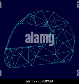 Racing helmet low poly triangulation triangulated polygonal electric cyan blue vibrant aqua neon color vector illustration image outline contour line Stock Vector