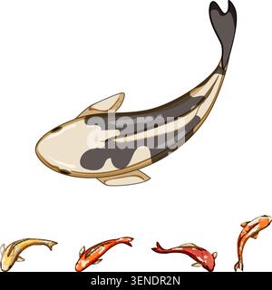 Creating a serene illustration of decorative koi fish swimming, symbolizing prosperity, good fortune, and harmony, with vibrant colors against a clean Stock Vector