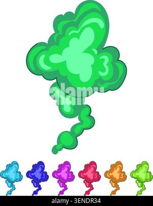 Green cloud icon representing toxic gas, bad odor, poison, or smoke effect, often used in cartoons, comic books, video games, or as a symbol of danger Stock Vector