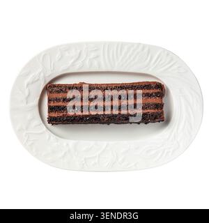 Chocolate layer cake slice isolated on white Stock Photo
