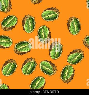 pattern tropical kiwano hand drawn. melon sweet, horned food, nature green tropical kiwano vector sketch illustration Stock Vector