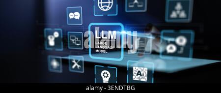 LLM large language model system for natural language processing and AI applications with touch interaction on a tablet Stock Photo