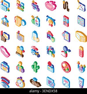 Isometric icons presenting diverse concepts and solutions for business, technology, lifestyle, and service industries, offering a broad visual collect Stock Vector