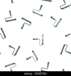 pattern Paint roller frame featuring a green handle and metal structure, providing an essential tool for renovation, decoration, and home improvement Stock Vector