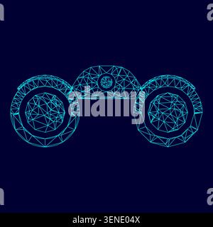 Binoculars low poly triangulation triangulated polygonal electric cyan blue vibrant aqua neon color vector illustration image outline contour line Stock Vector