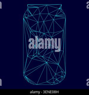 Aluminium can low poly triangulation triangulated polygonal electric cyan blue vibrant aqua neon color vector illustration image outline contour line Stock Vector